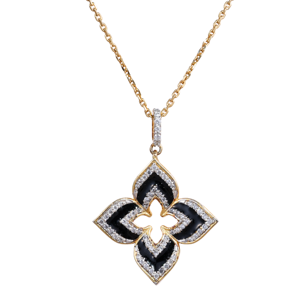 Black Floral Crystal Pendant Necklace