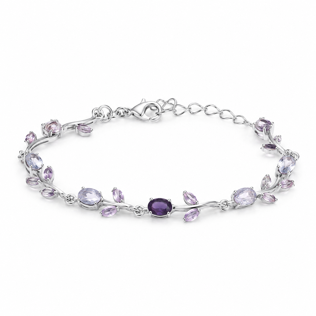 Crystal Bloom Floral Silver Bracelet