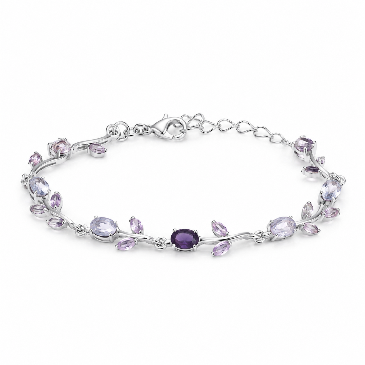 Crystal Bloom Floral Silver Bracelet