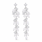 Elegant Leaf Crystal Silver Drop Earrings