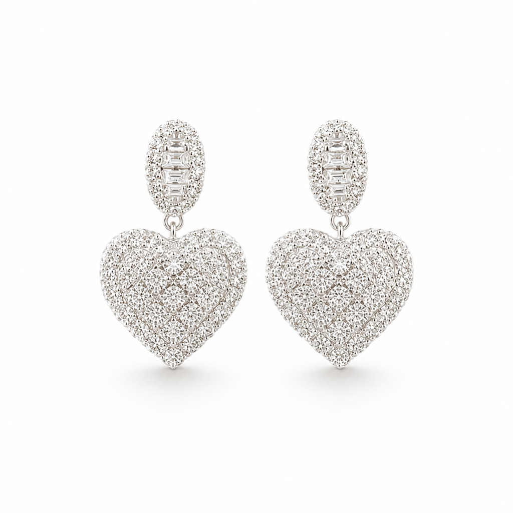 Luxury Heart Sparkle Silver Earrings