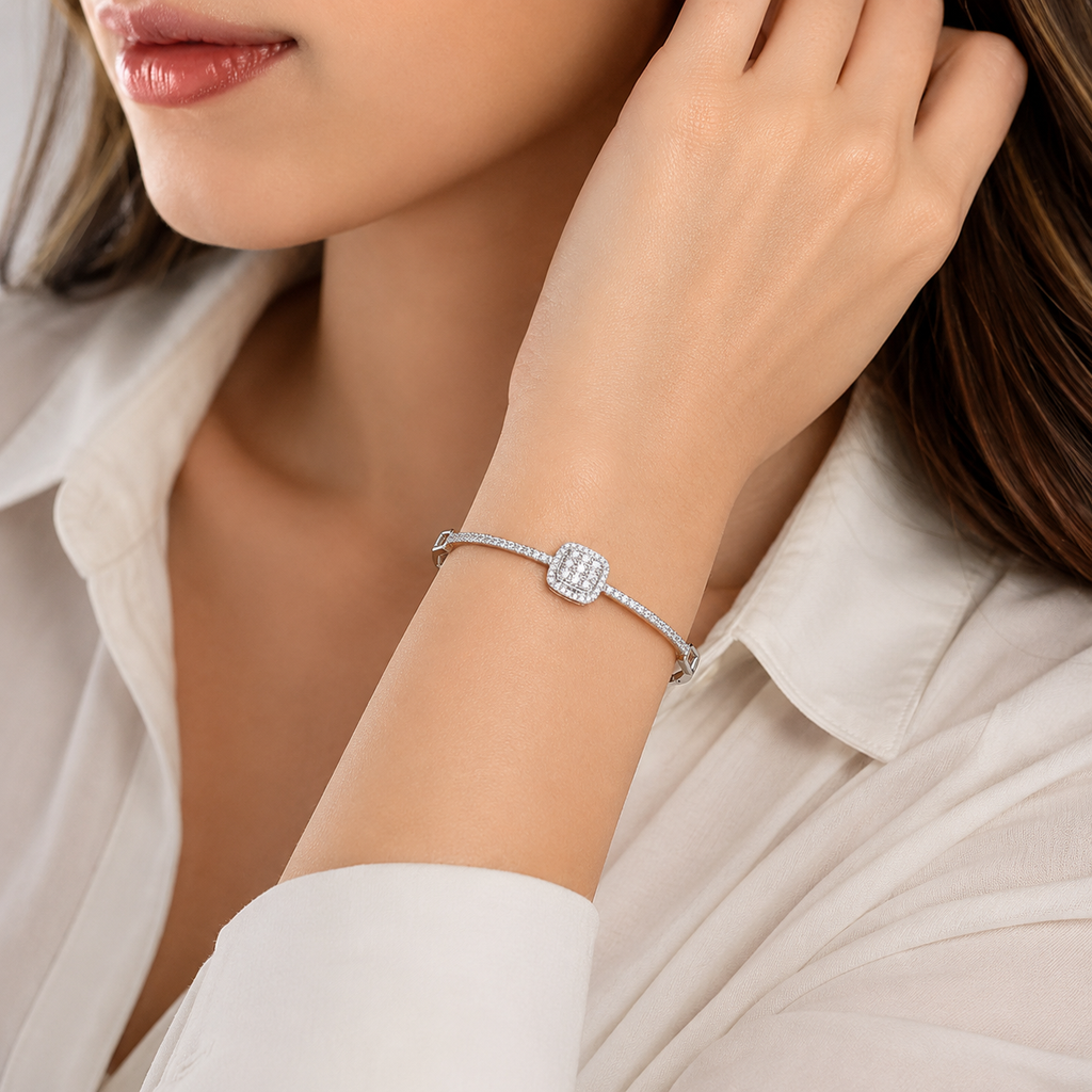 Royal Halo Diamond Look Silver Bracelet