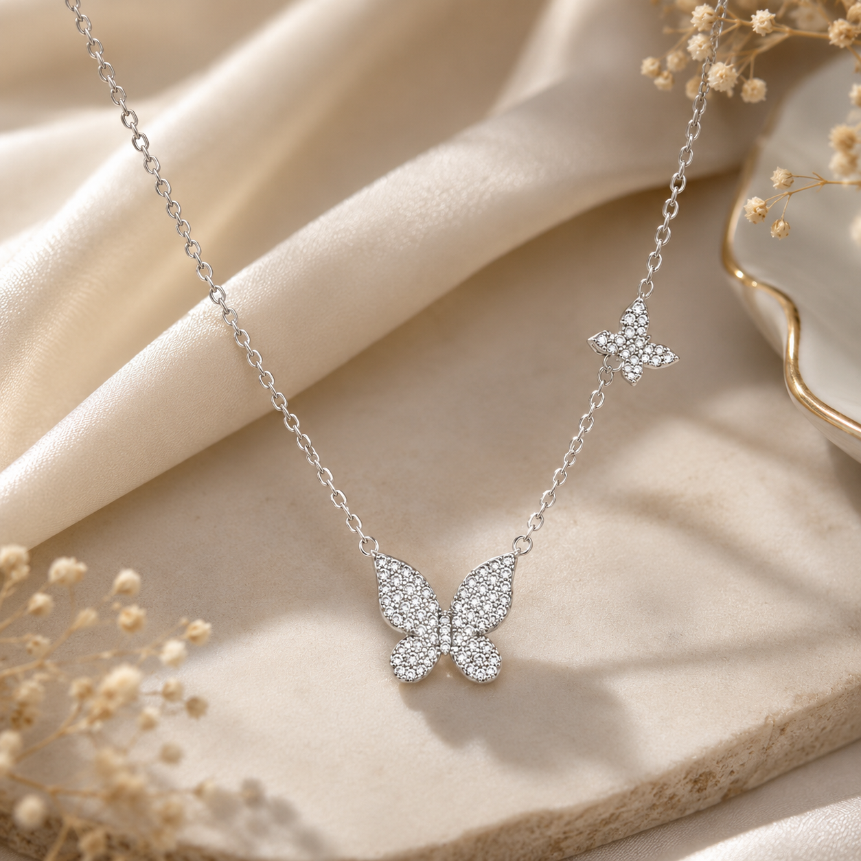 Butterfly Grace Silver Pendant Necklace