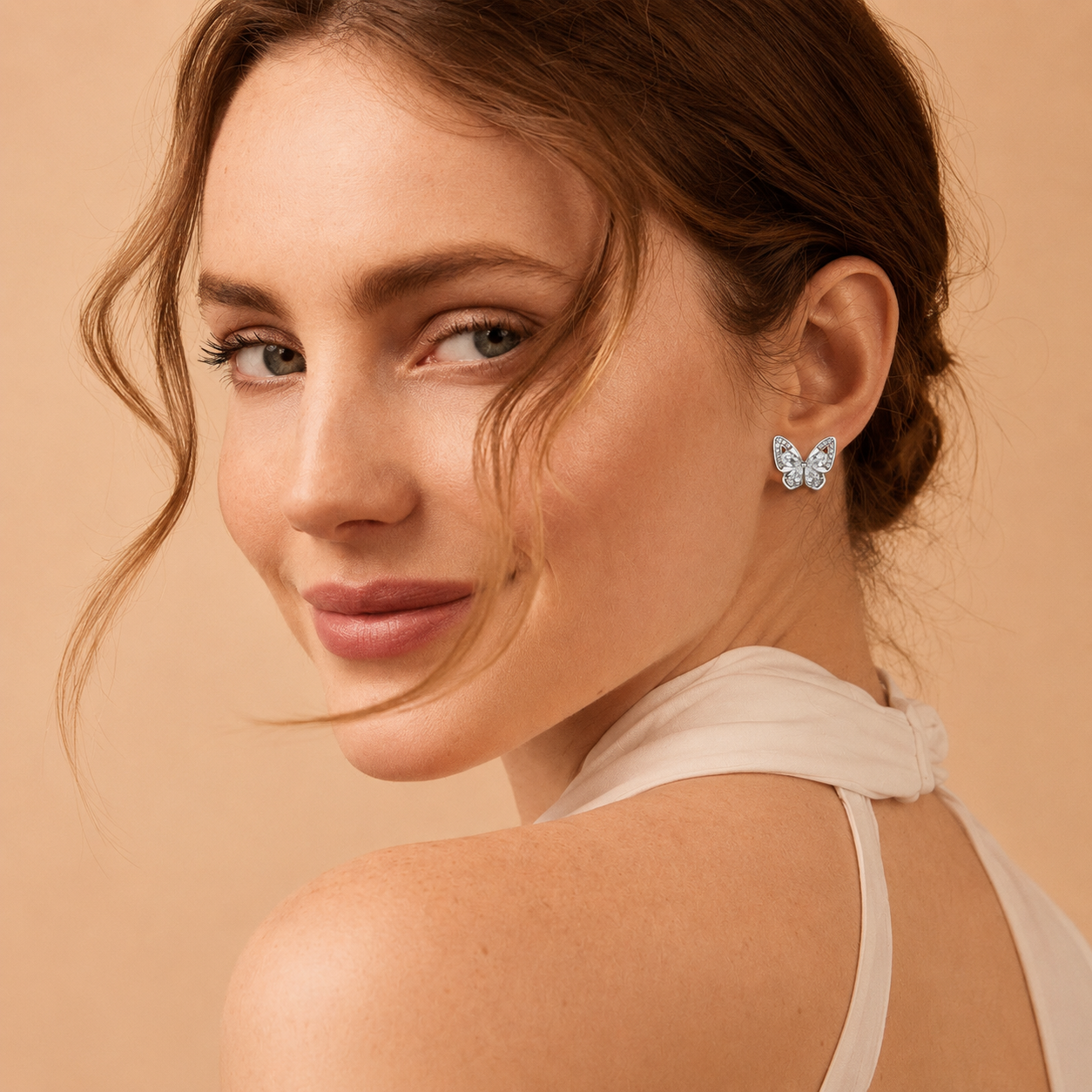 Silver Butterfly Sparkle Stud Earrings