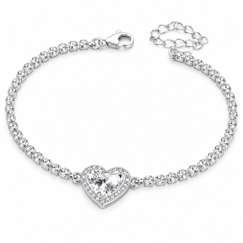 Luxury Heart Charm Silver Bracelet