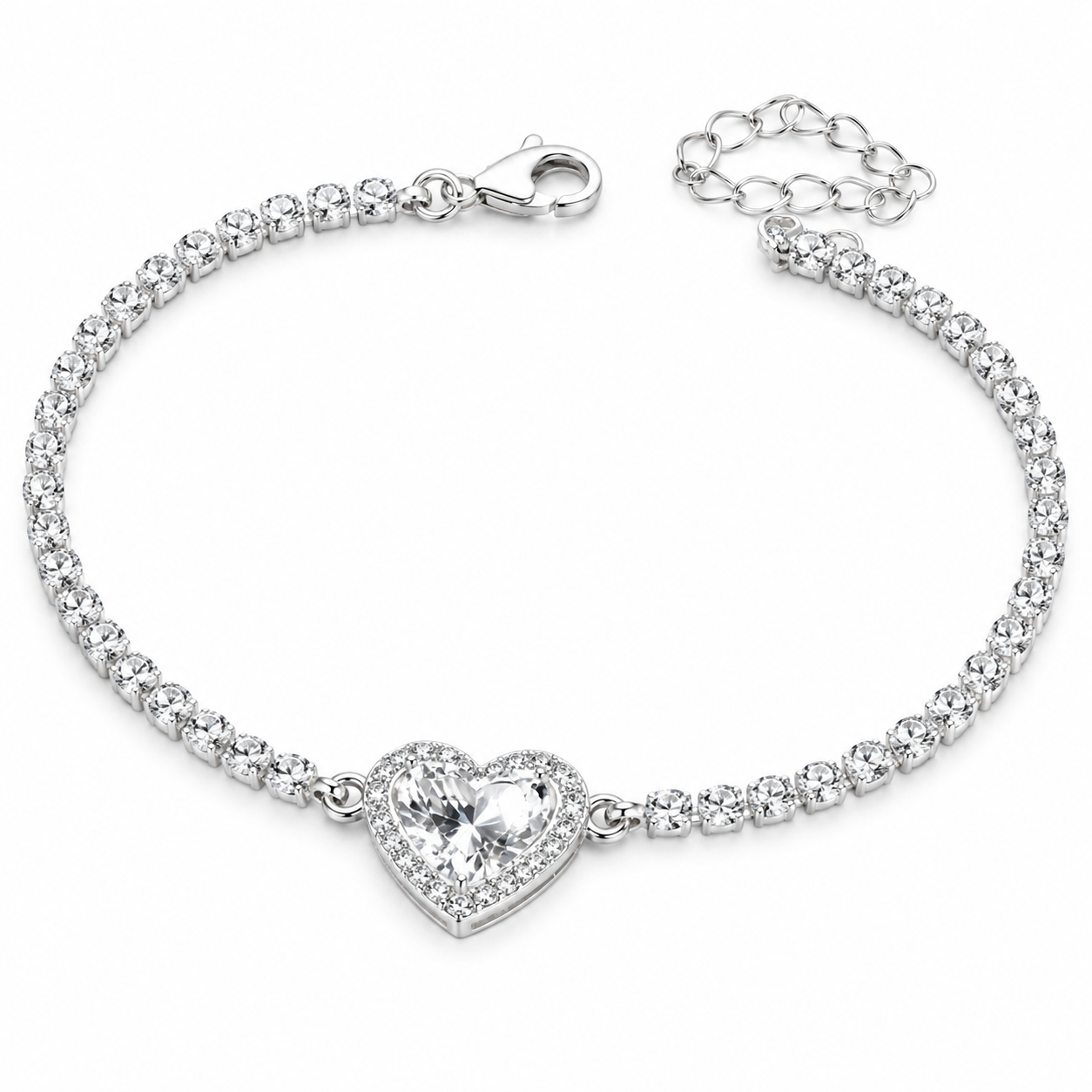 Luxury Heart Charm Silver Bracelet