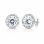 Classic Halo Round Silver Stud Earrings