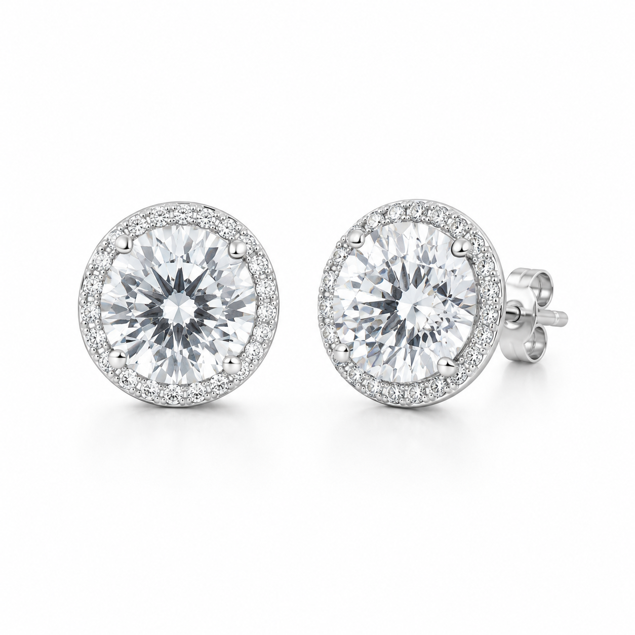 Classic Halo Round Silver Stud Earrings