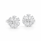 Floral Bloom Diamond Look Silver Earrings