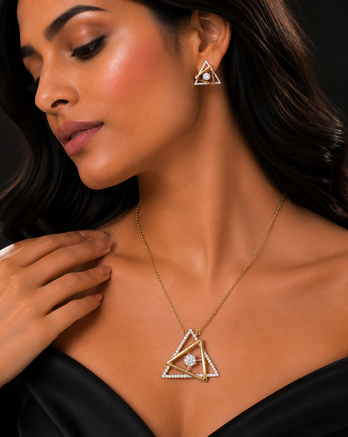 Elegant Geometric Triangle Pendant Set