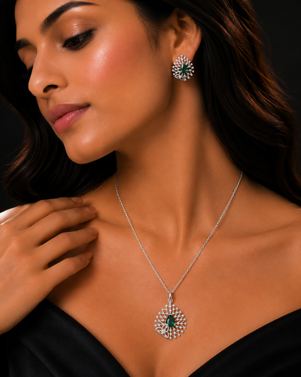 Emerald Green CZ Pendant Set