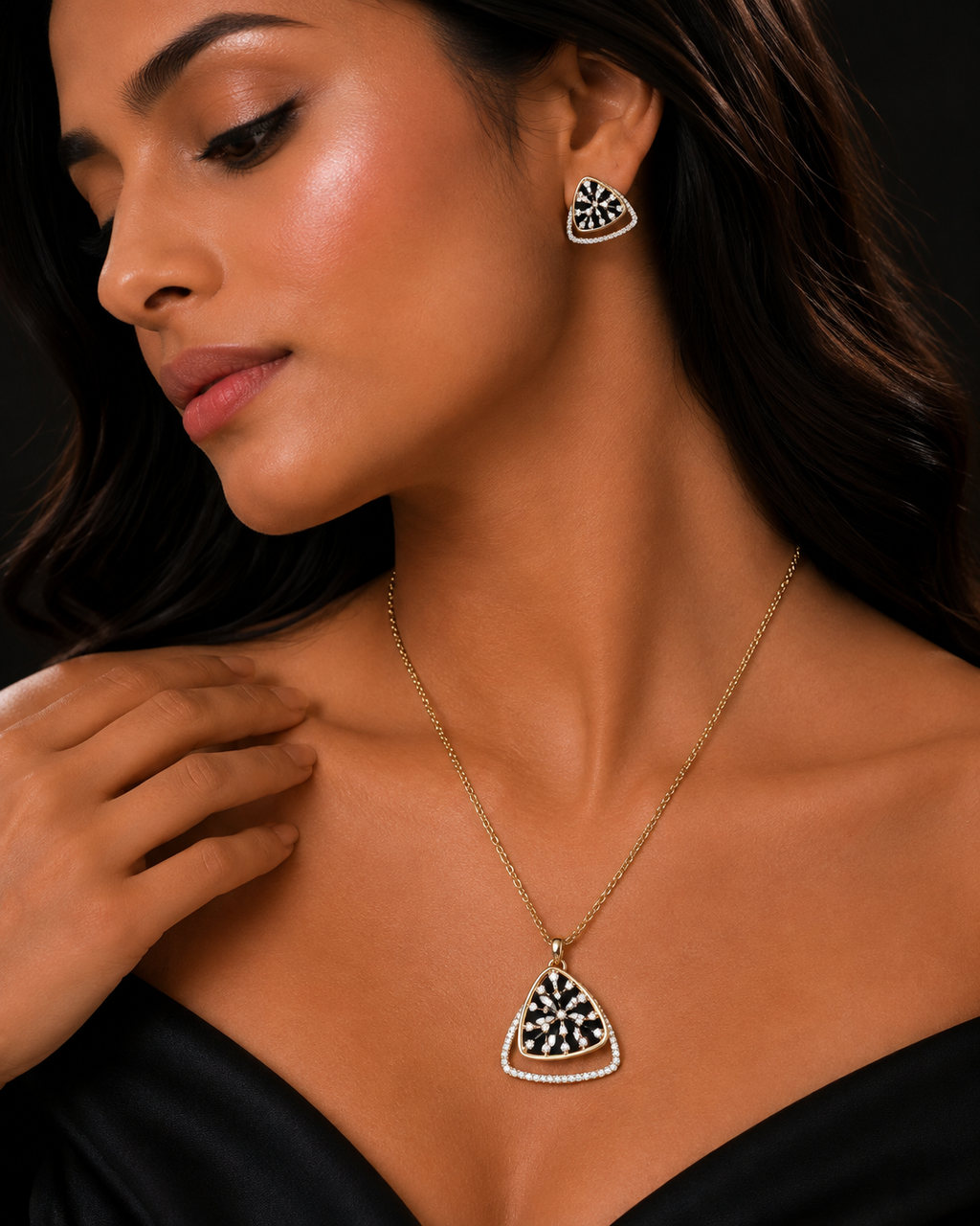 Elegant Triangular CZ Pendant Set