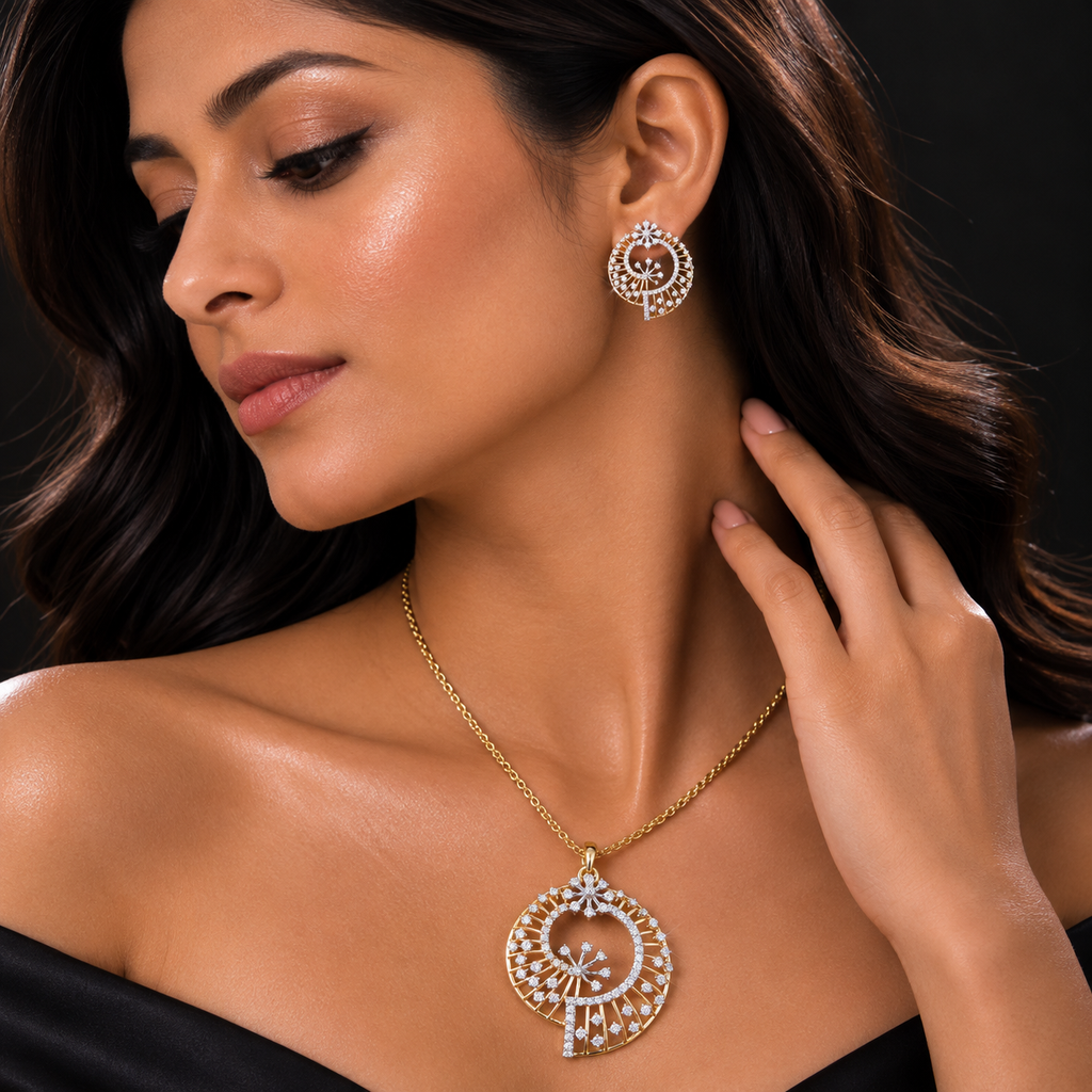 Elegant Circular Floral Pendant Set