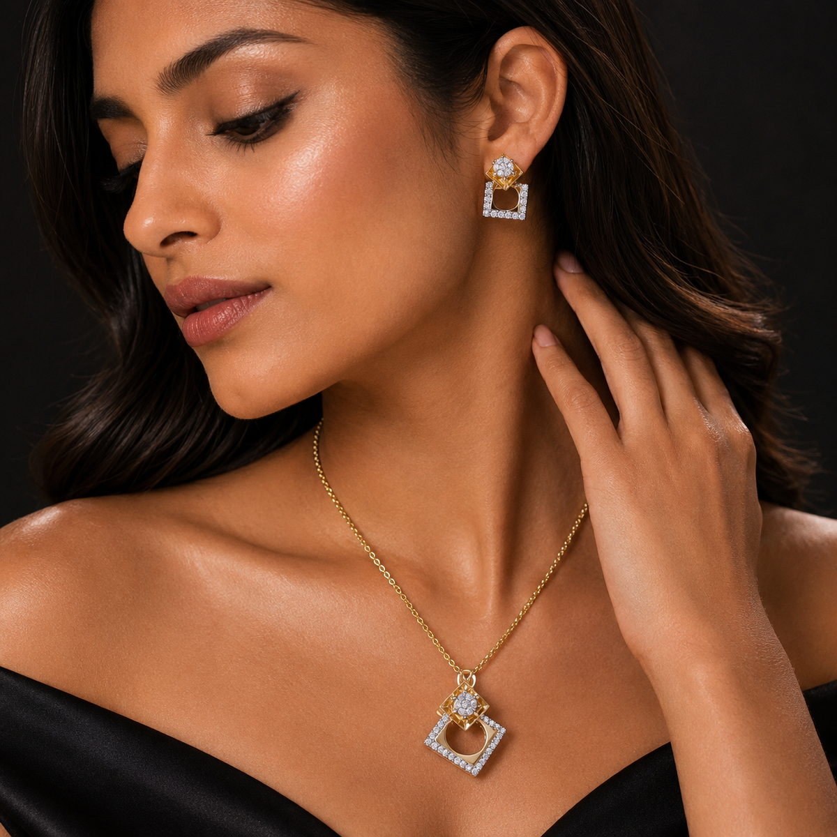 Elegant Square CZ Pendant Set