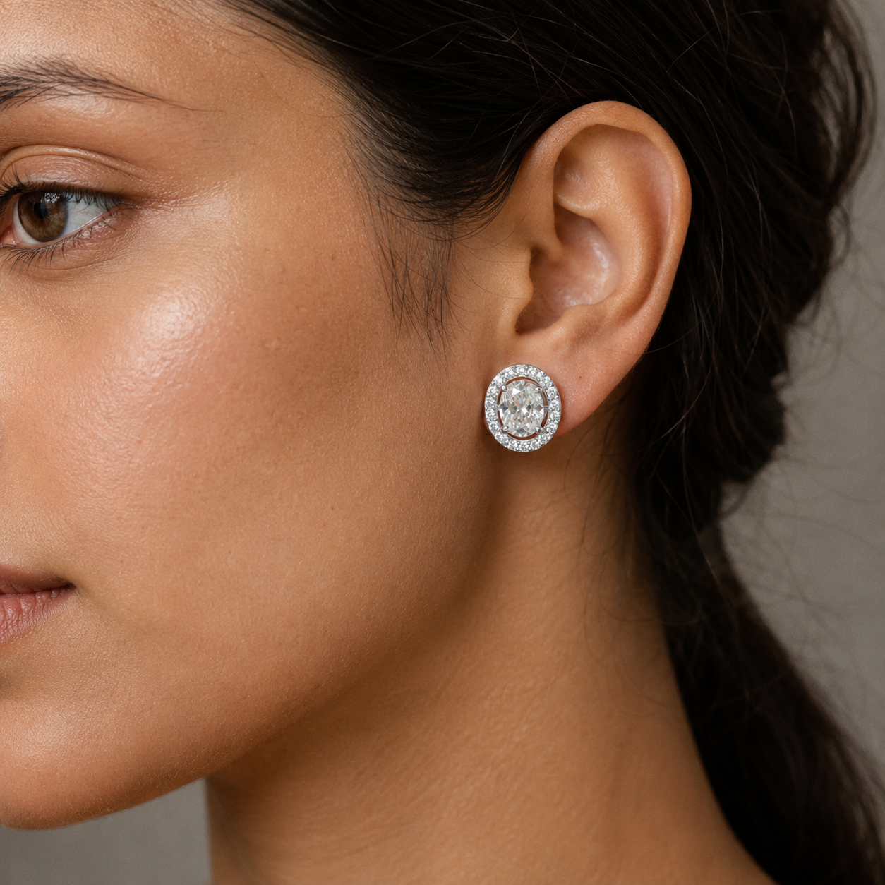 Oval Halo Crystal Stud Earrings