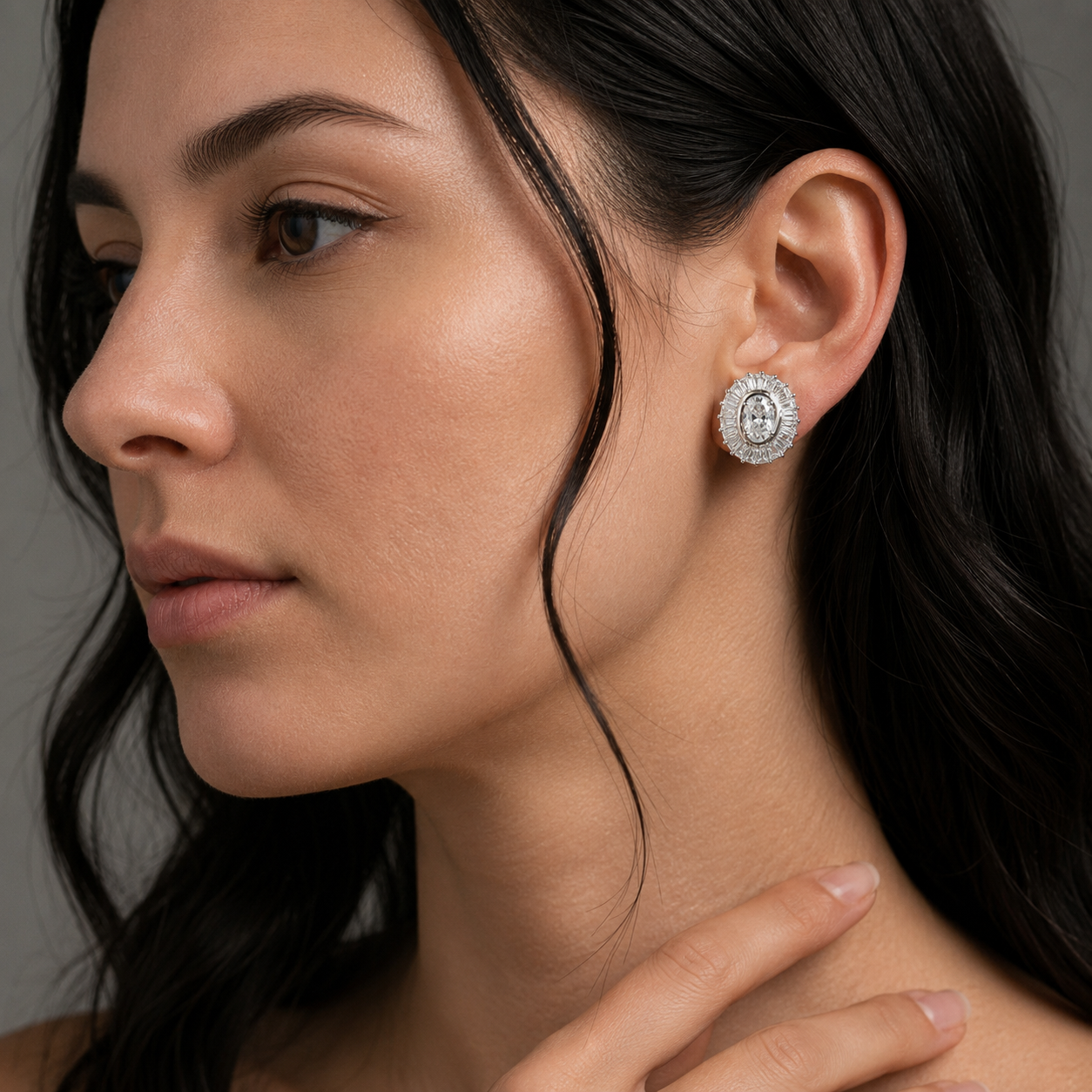 Oval Halo Crystal Stud Earrings