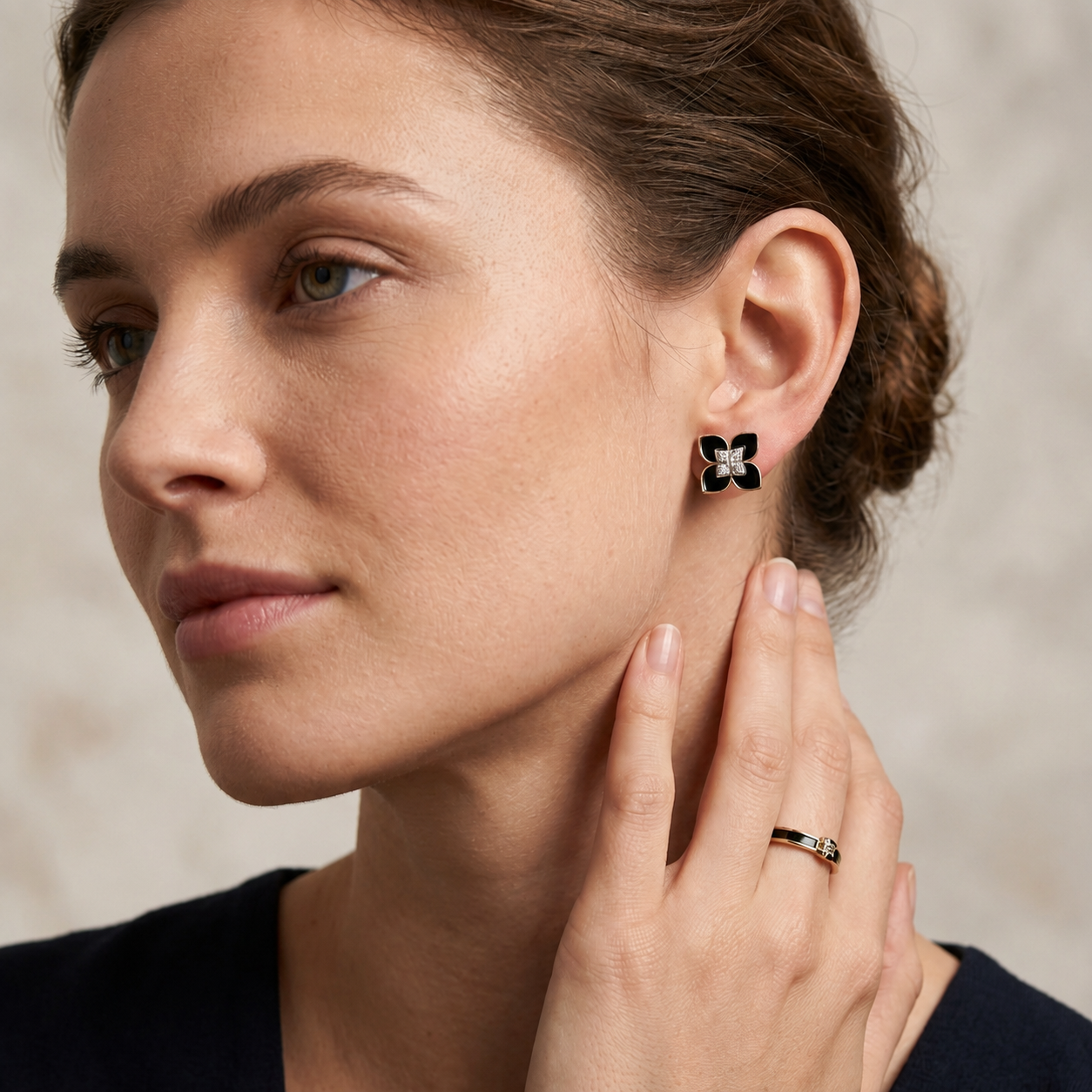 Black Floral Stud Earrings