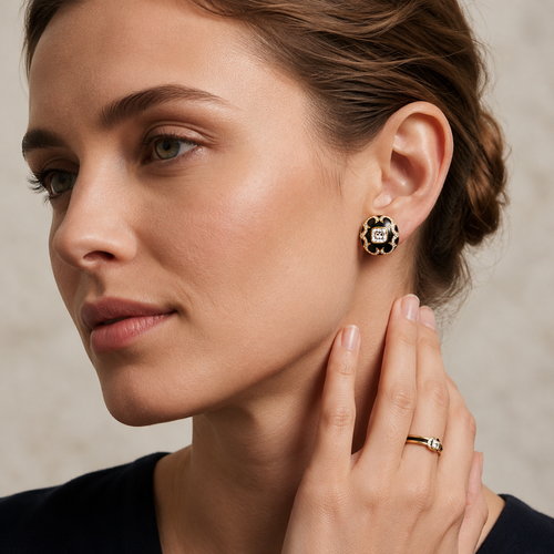 Black Clover Crystal Stud Earrings