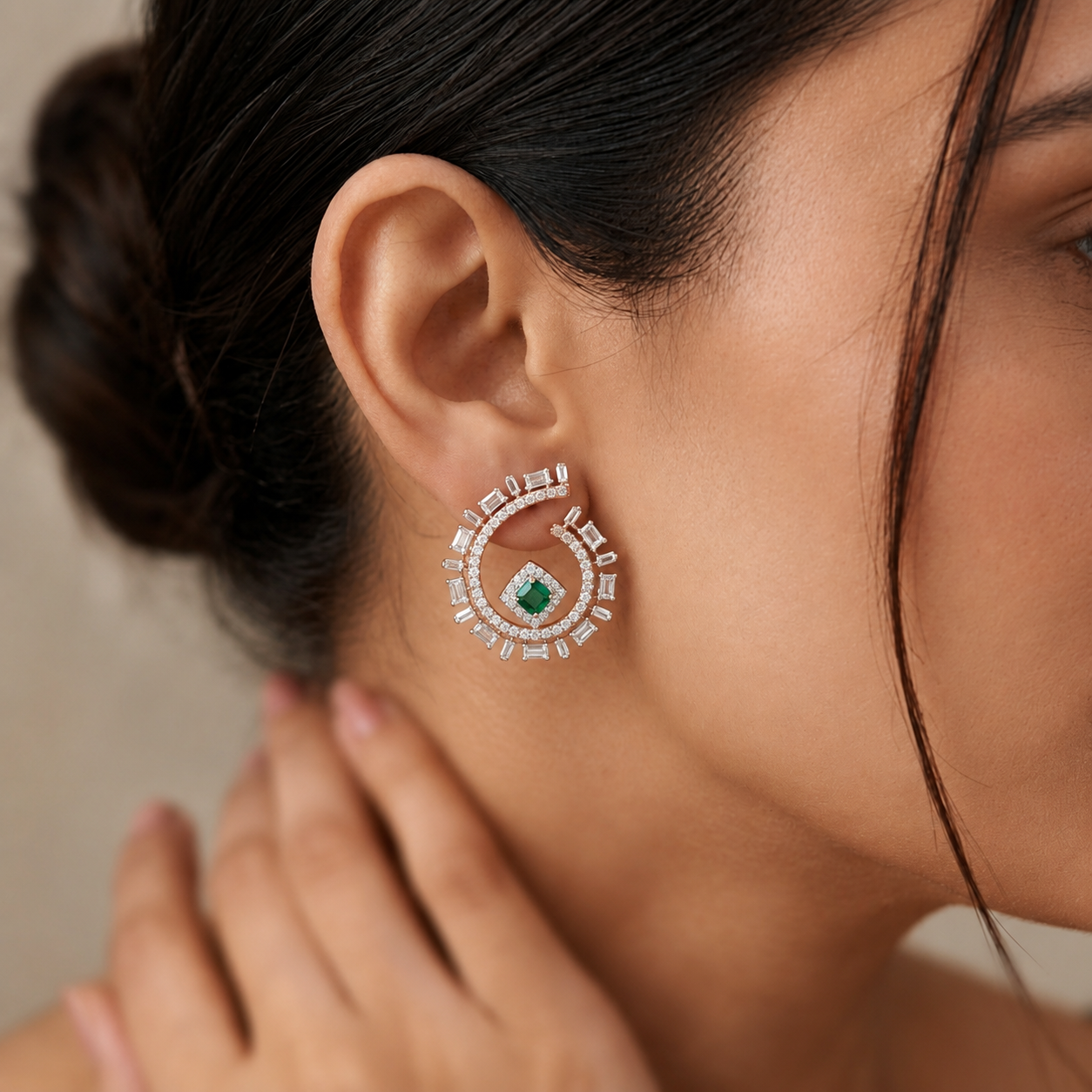 Green Stone Hoop Earrings