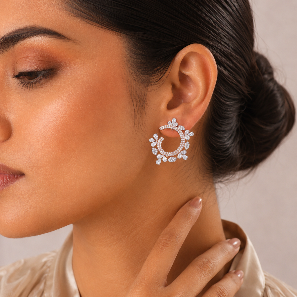 Rose Gold Floral Hoop Earrings