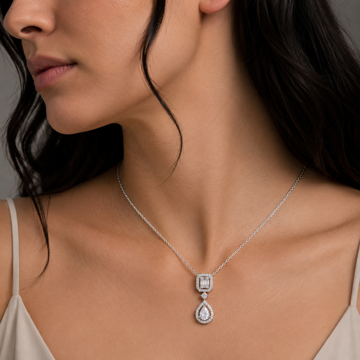 Elegant Teardrop Crystal Pendant Chain