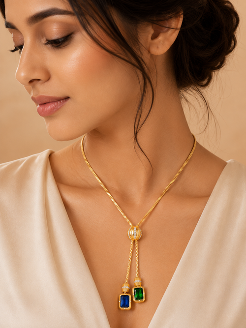 Dual Gem Drop Pendant Necklace
