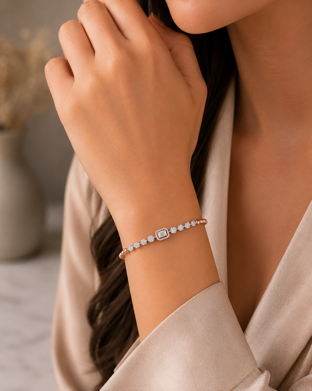 Rose Gold Crystal & Pearl Accent Bracelet