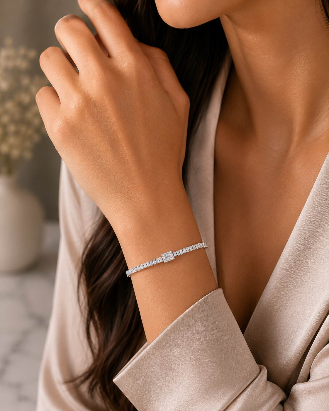 Elegant Baguette Crystal Tennis Bracelet