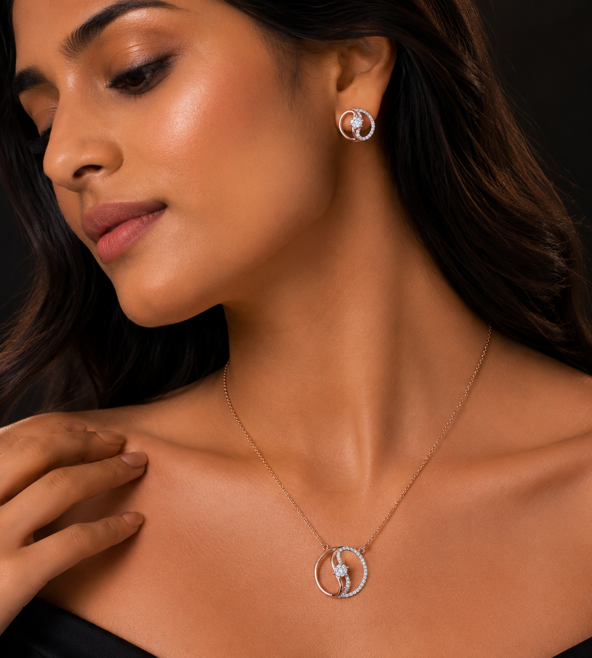 Rose Gold Infinity Loop Pendant Set