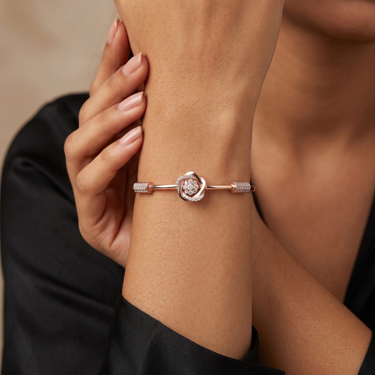 Rose Gold Floral Crystal Kada
