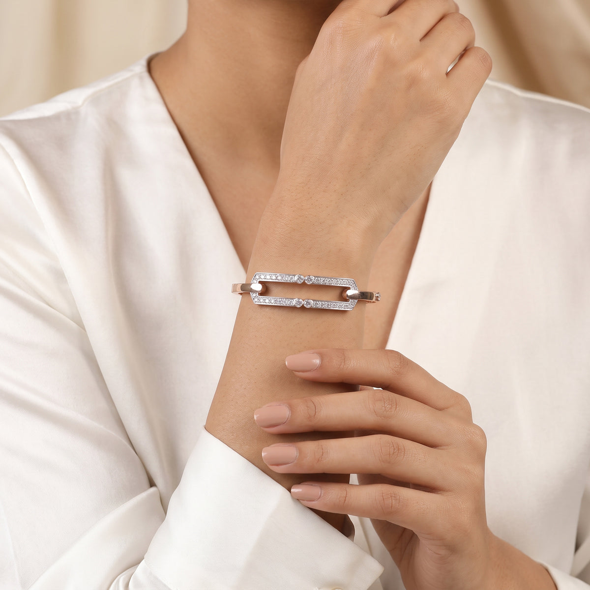 Rose Gold Double-Line Crystal Kada