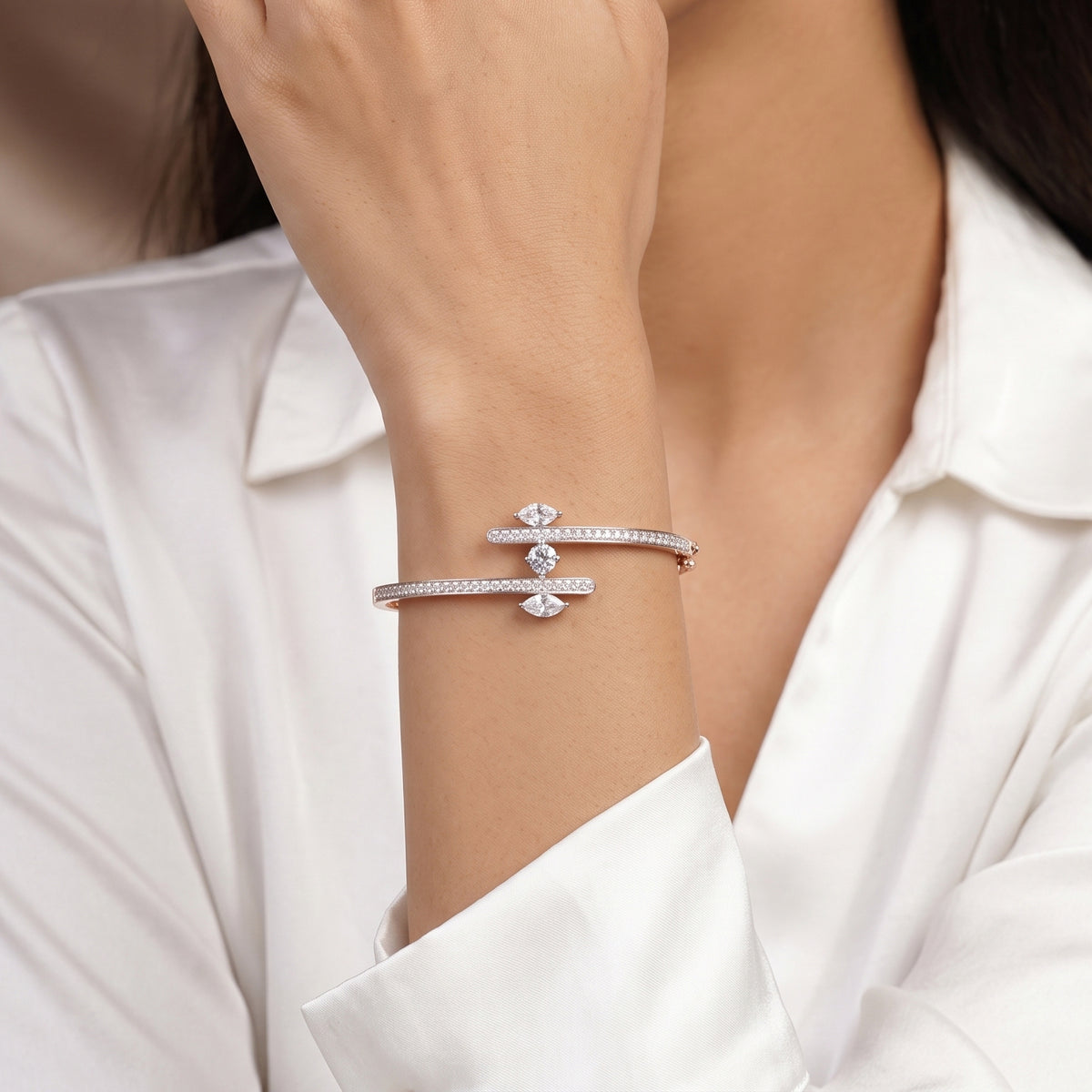 Rose Gold Crystal Wave Kada