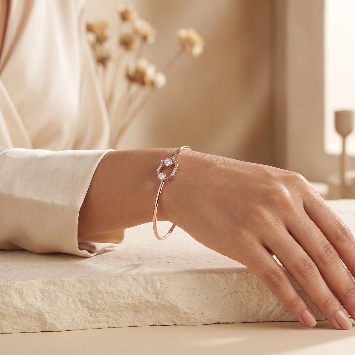 Rose Gold Hexagon Crystal Kada