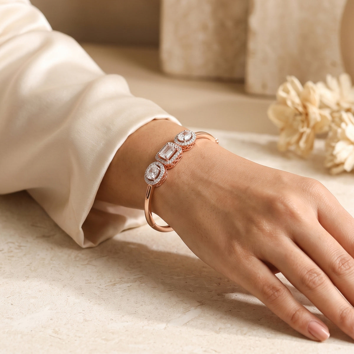 Rose Gold Triple-Stone Crystal Kada
