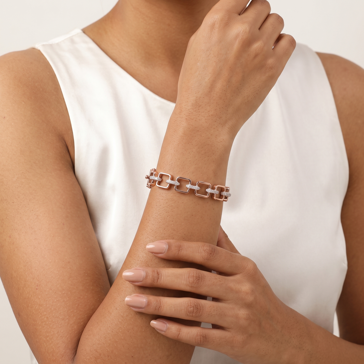 Rose Gold Geometric Link Crystal Kada