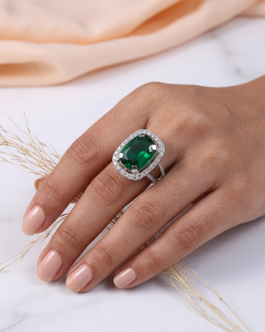 Emerald Green Halo Ring