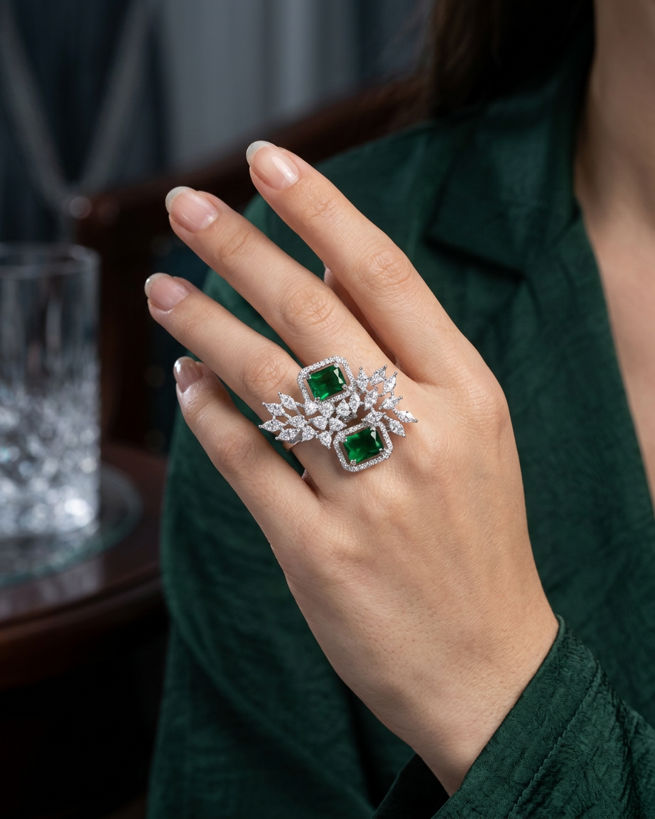Emerald Bloom Statement Ring