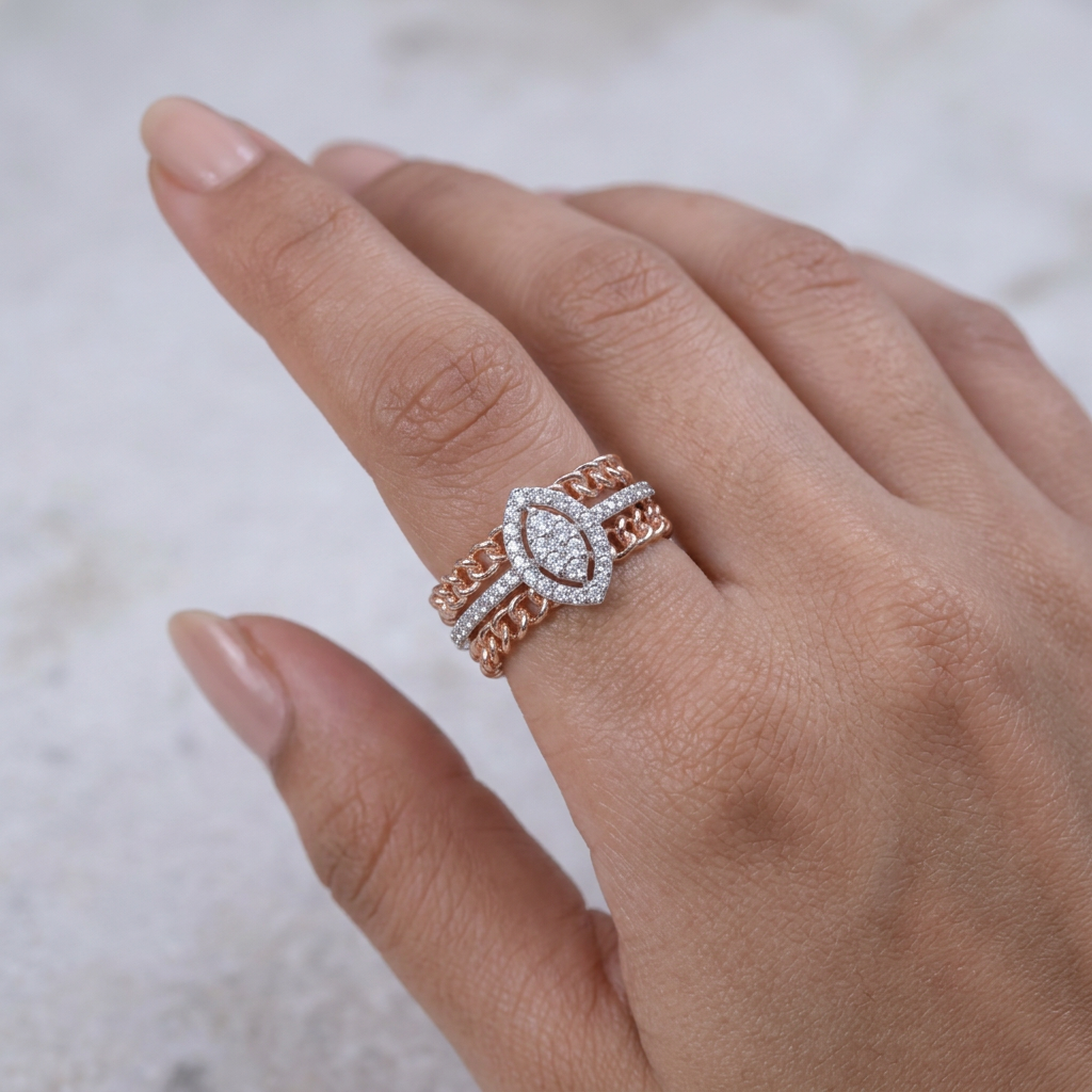 Rose Gold Chain Halo Ring