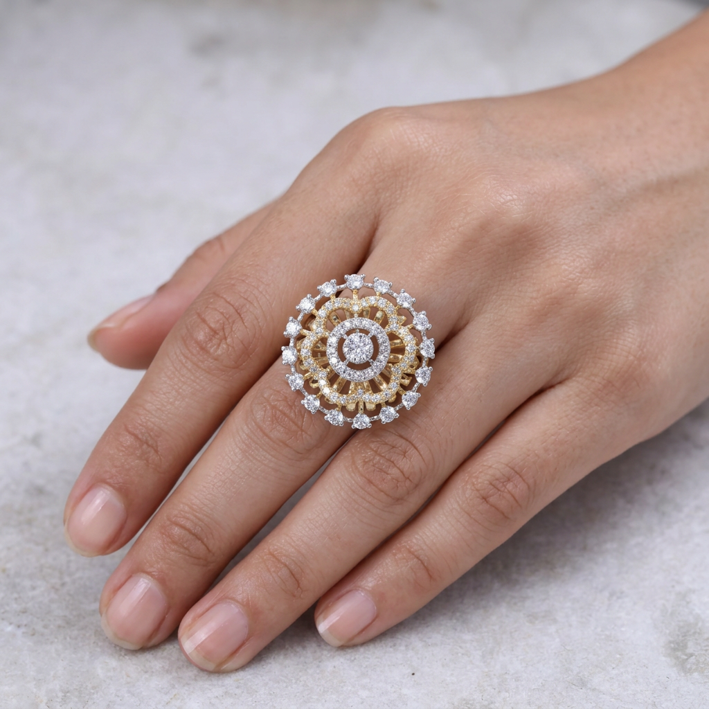Radiant Mandala Diamond Statement Ring