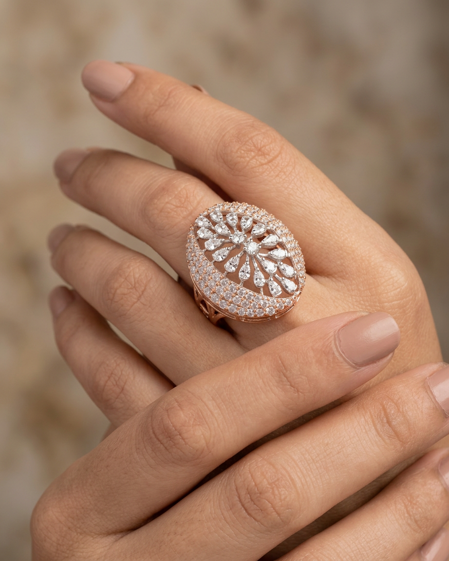 Rose Gold Floral Statement Ring