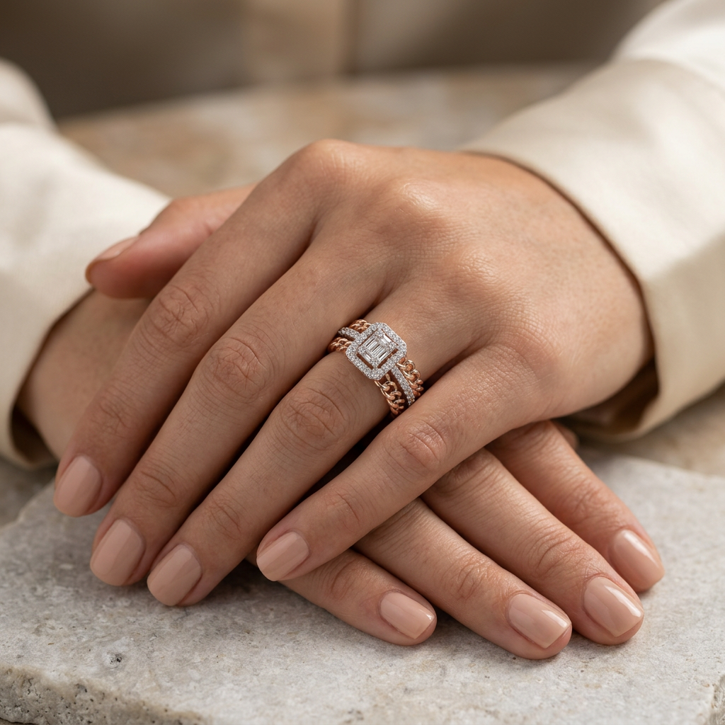 Rose Gold Chain Spark Ring