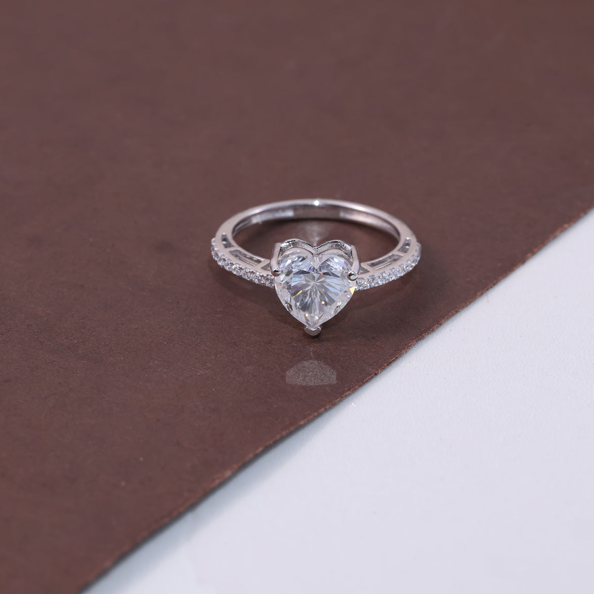 Silver Heart Solitaire Crystal Ring