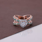 Rose Gold Emerald Heart Crystal Ring