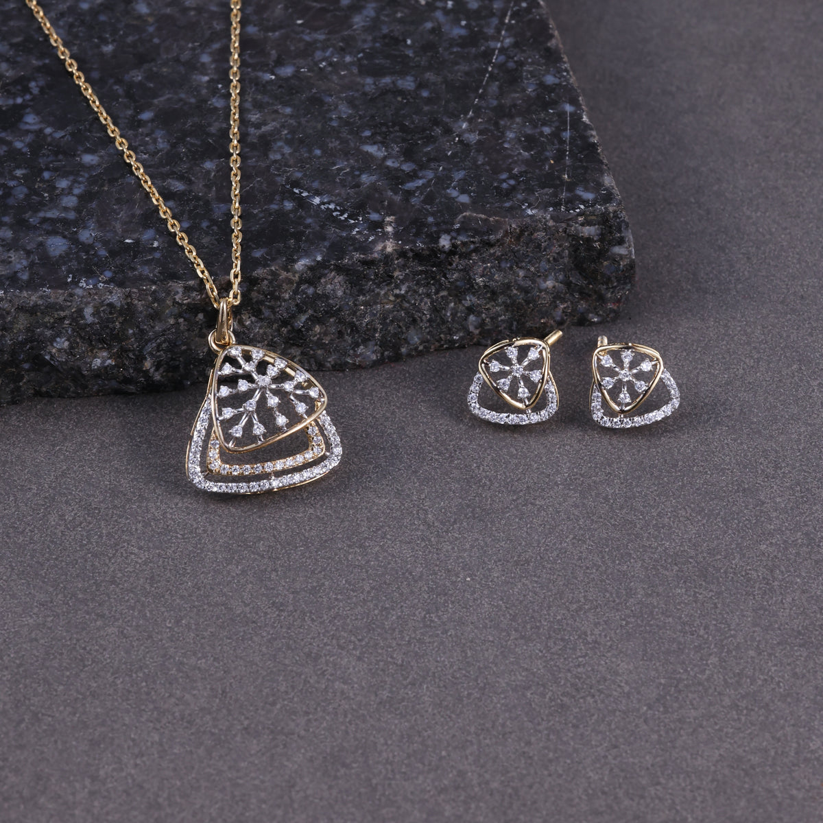 Elegant Triangular CZ Pendant Set