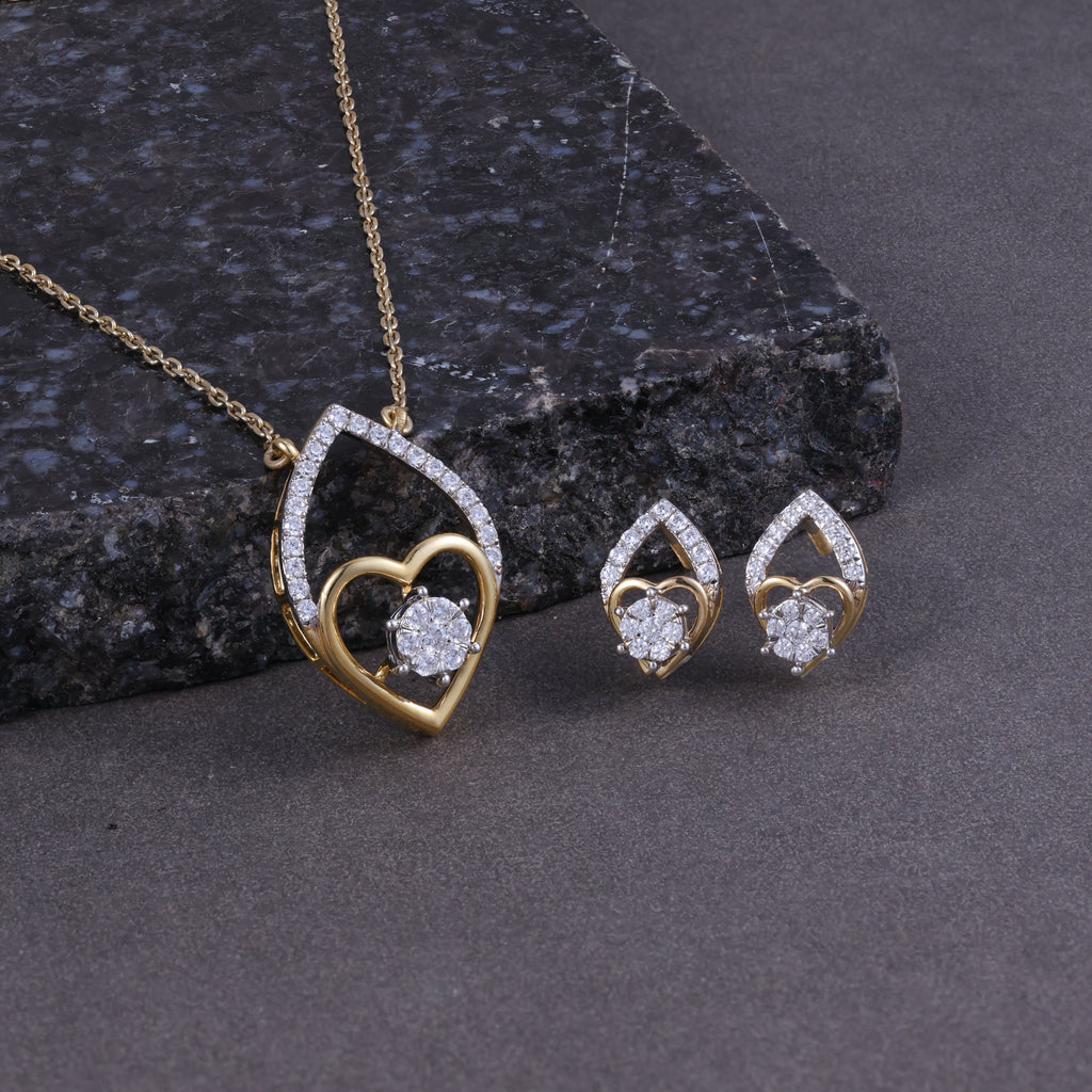Golden Heart & Teardrop Elegance Pendant Set