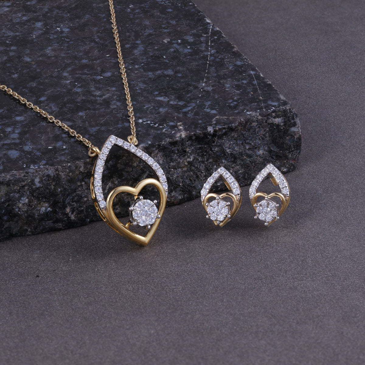 Golden Heart & Teardrop Elegance Pendant Set