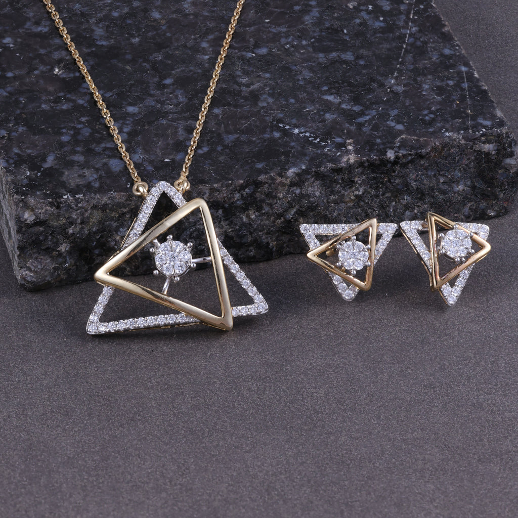 Elegant Geometric Triangle Pendant Set