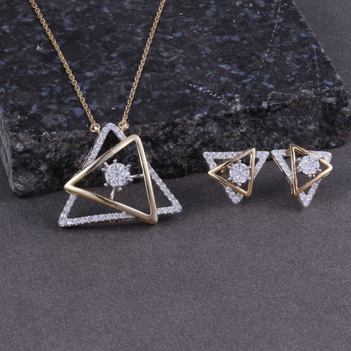 Elegant Geometric Triangle Pendant Set