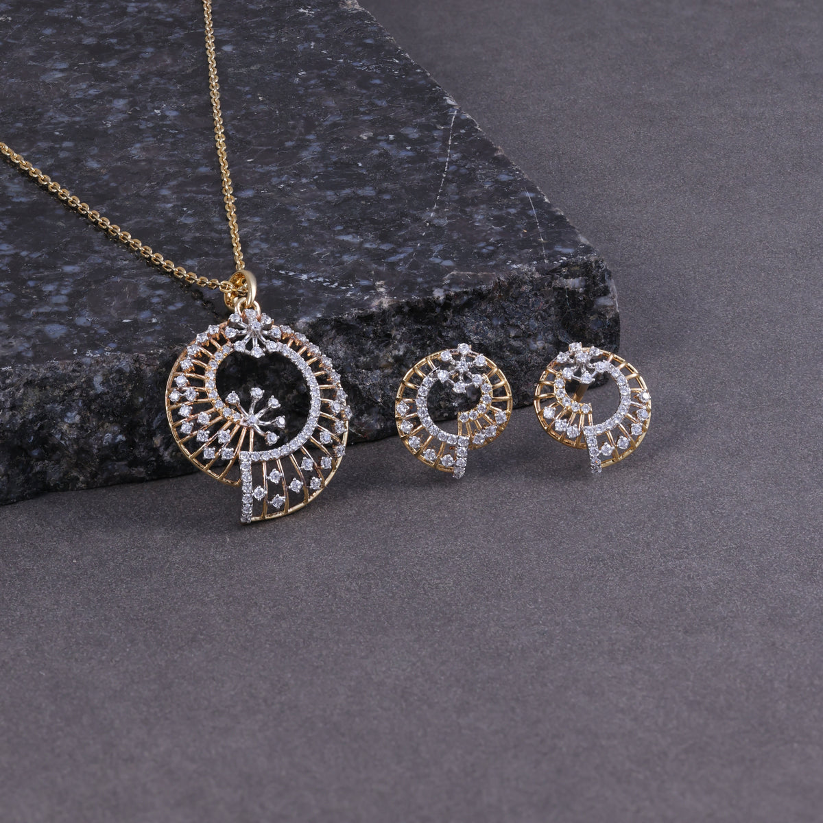 Elegant Circular Floral Pendant Set