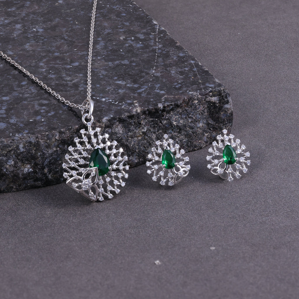 Emerald Green CZ Pendant Set